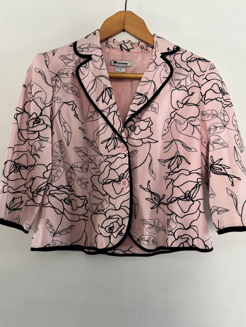 Nygard Pink Linen Cropped Jacket with Black Trim